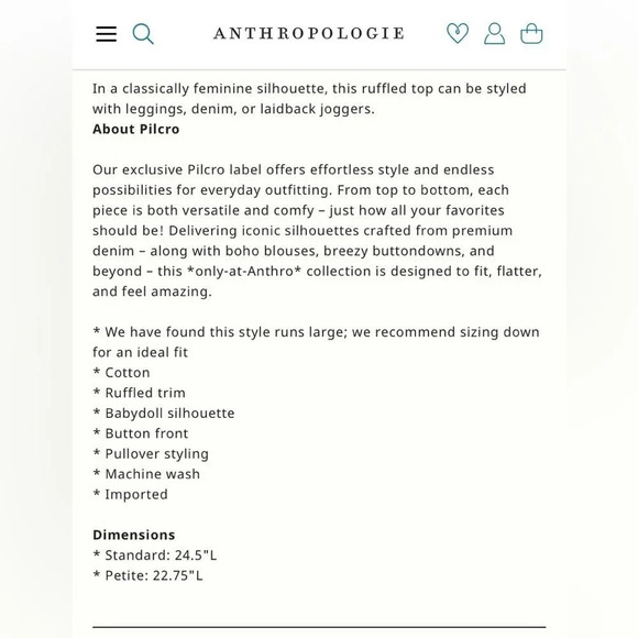 PILCRO‎ by ANTHROPOLOGIE NWOT Chrissy Babydoll Top in Navy - Picture 10 of 10